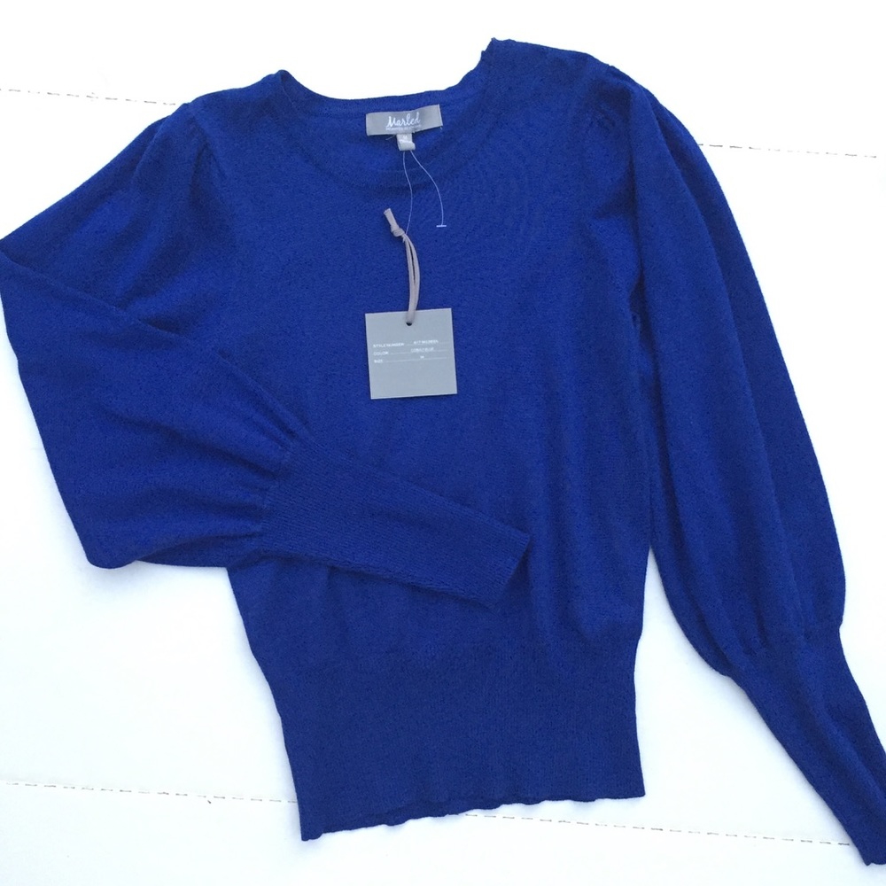 Cobalt blue sweater puff sleeves M